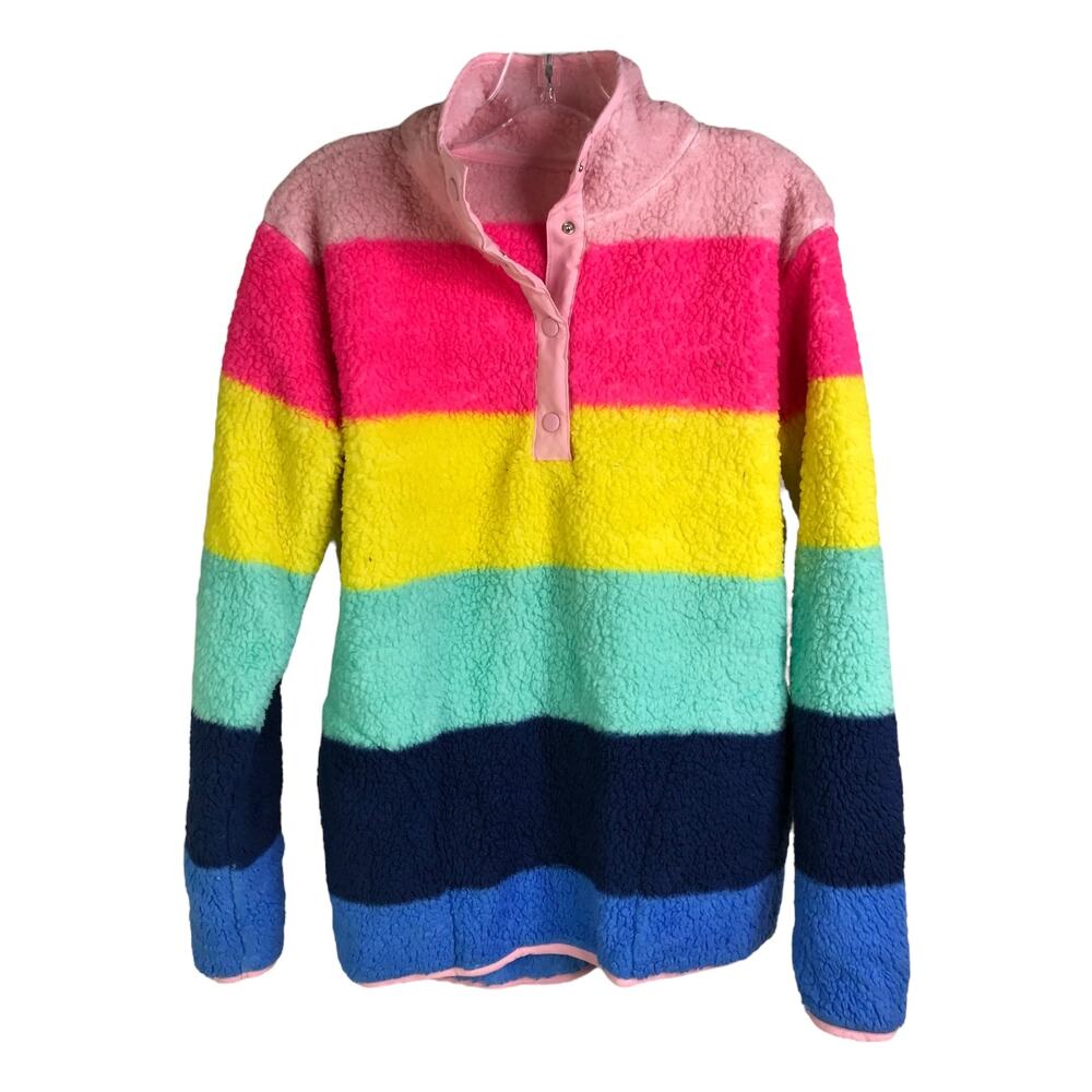 Crown And Ivy Sherpa Fleece Womens Sz M Multi-Color Pullover Quarter‎ Zip Pride